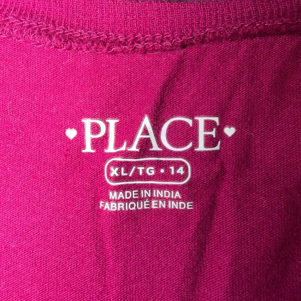 Childrens Place Girls Unicorn Squad T Shirt Top Short Sleeve Gold Dark Pink XL